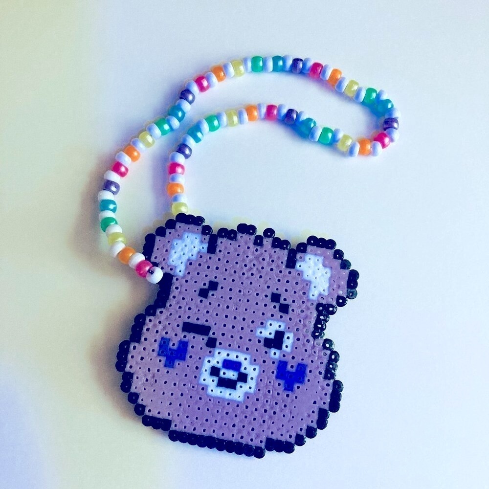 🌀 Purple Bear | Kandi Perler Necklace